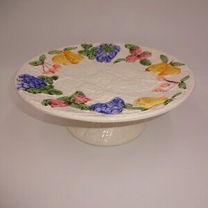 Vintage White Tabletops Unlimited Fruit Bounty Footed Cake Plate Stand Taiwan
